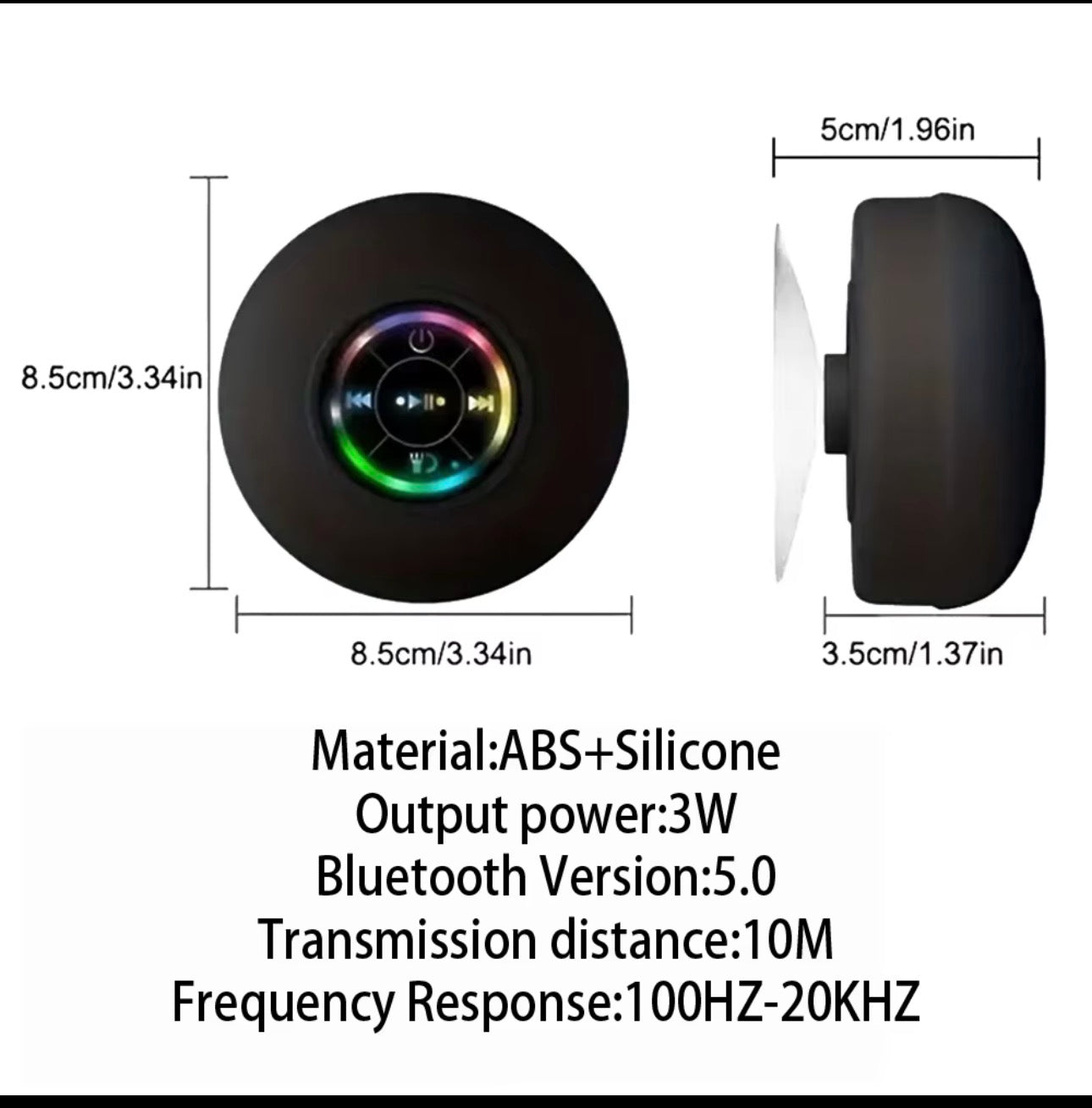 Portable Wireless Bluetooth Speaker LED Light IPX4 Waterproof Loudspeaker Outdoor Bathroom Large Suction Cup Stereo Sound Box